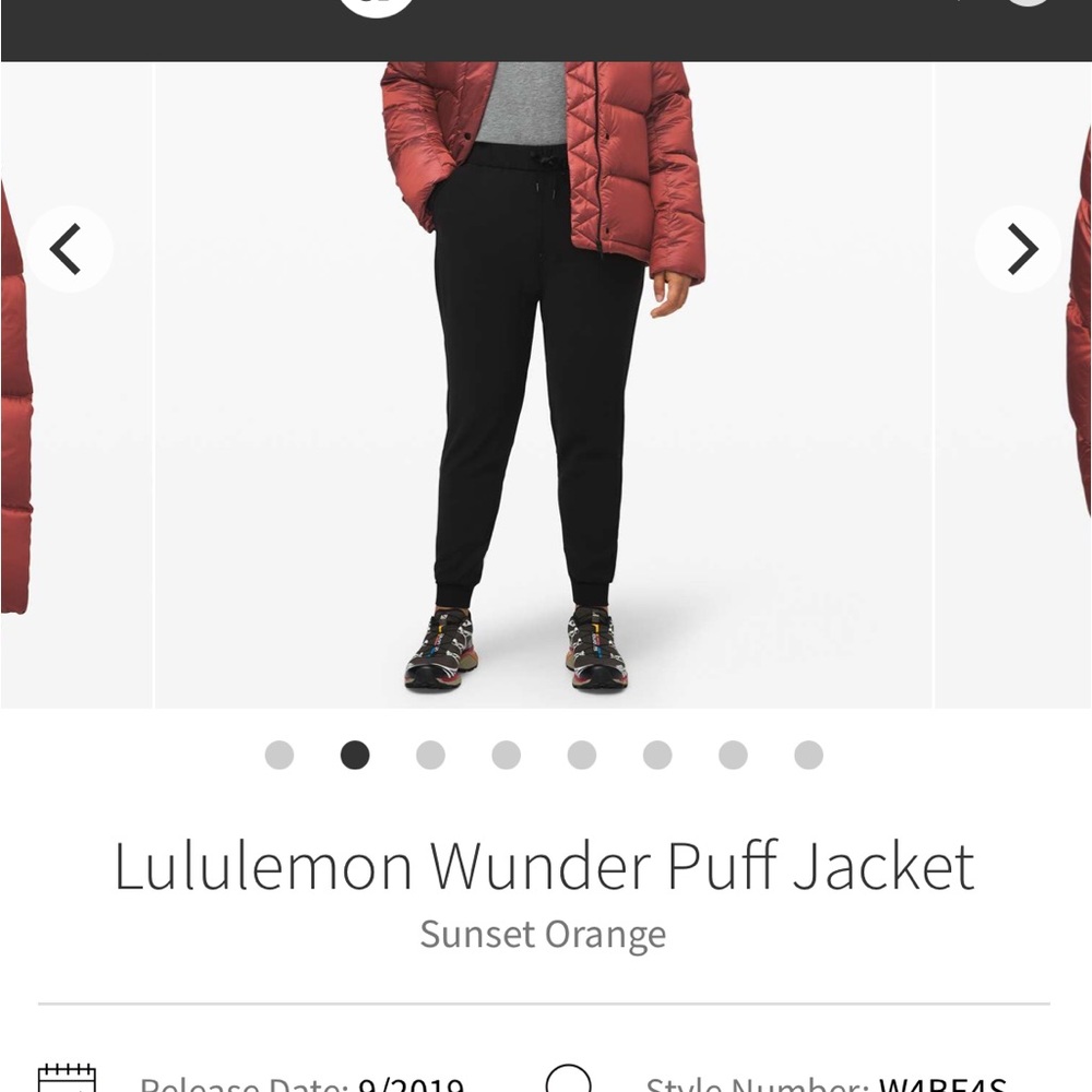 Lululemon Wunderpuff coat, sunset orange color
